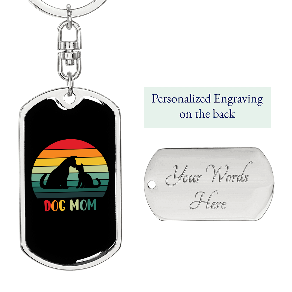 rainbow dog mom Keychain Stainless Steel or 18k Gold Dog Tag Keyring-Express Your Love Gifts