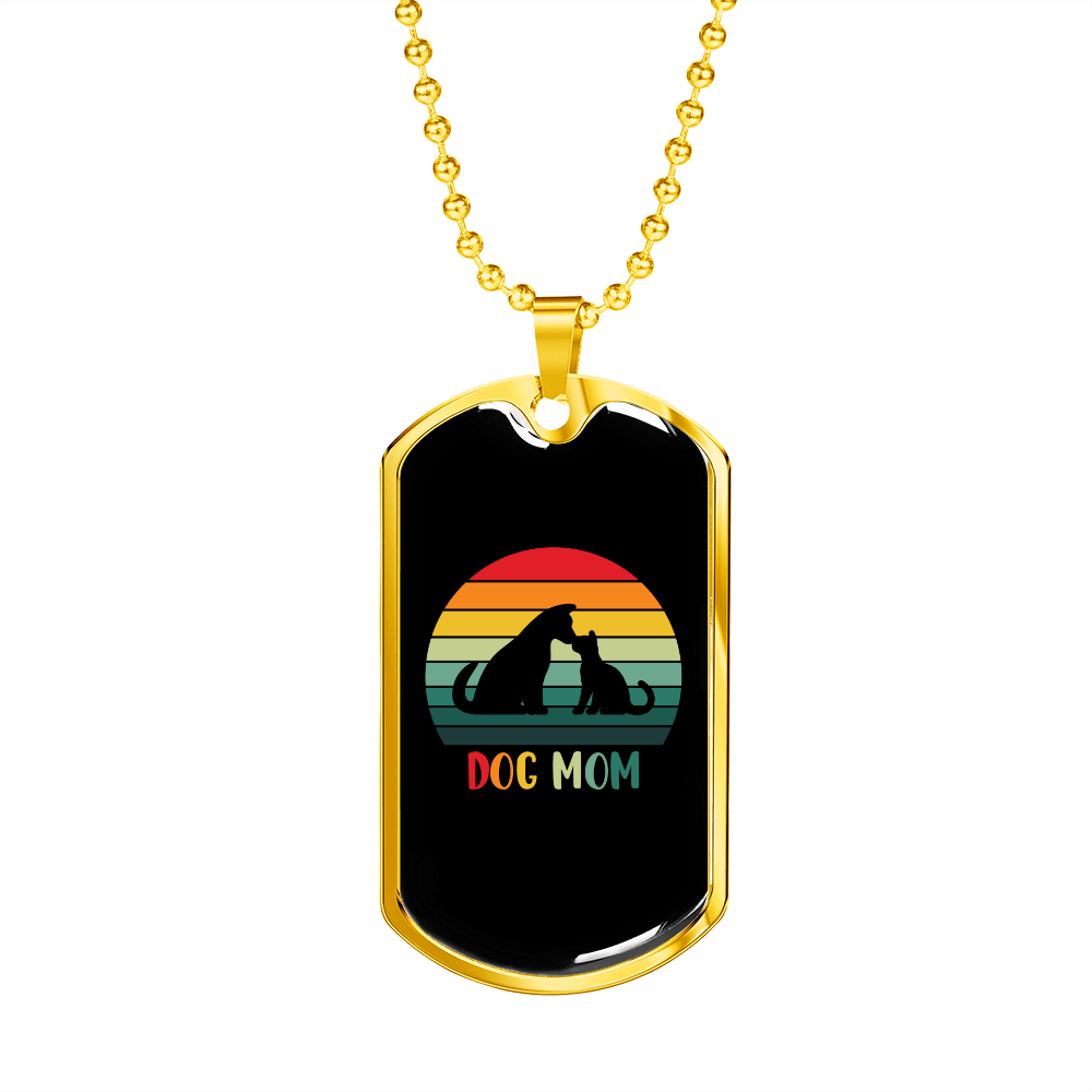 Rainbow Dog Mom Necklace Stainless Steel or 18k Gold Dog Tag 24" Chain-Express Your Love Gifts