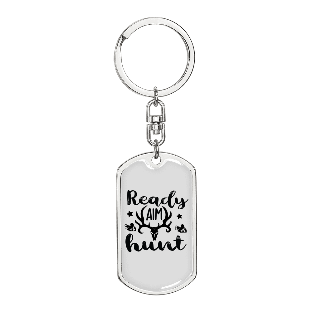 Ready Aim Hunt Keychain Stainless Steel or 18k Gold Dog Tag Keyring-Express Your Love Gifts