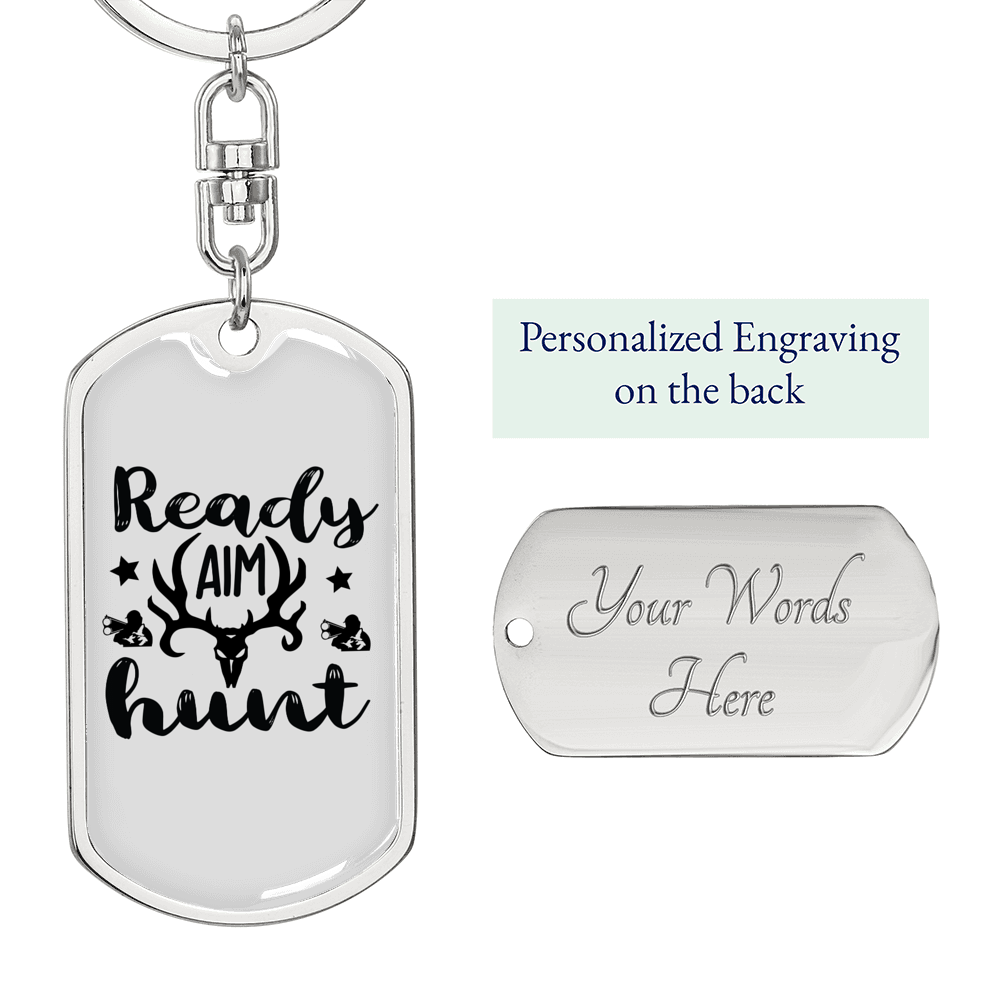 Ready Aim Hunt Keychain Stainless Steel or 18k Gold Dog Tag Keyring-Express Your Love Gifts