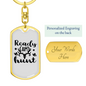 Ready Aim Hunt Keychain Stainless Steel or 18k Gold Dog Tag Keyring-Express Your Love Gifts