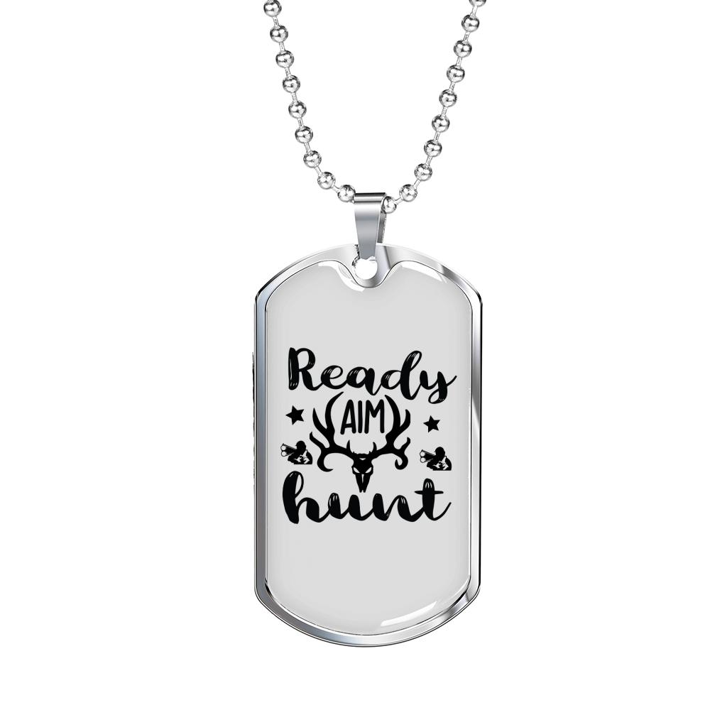 Ready Aim Hunt Necklace Stainless Steel or 18k Gold Dog Tag 24" Chain-Express Your Love Gifts
