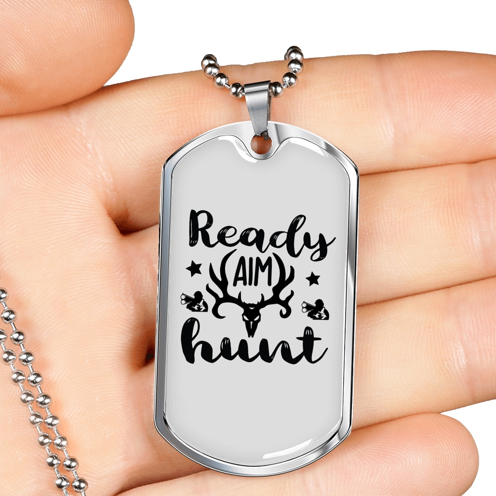 Ready Aim Hunt Necklace Stainless Steel or 18k Gold Dog Tag 24" Chain-Express Your Love Gifts