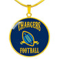 Ready Chargers Football Circle Pendant Football Fan Necklace Stainless Steel or 18k Gold 18-22"-Express Your Love Gifts