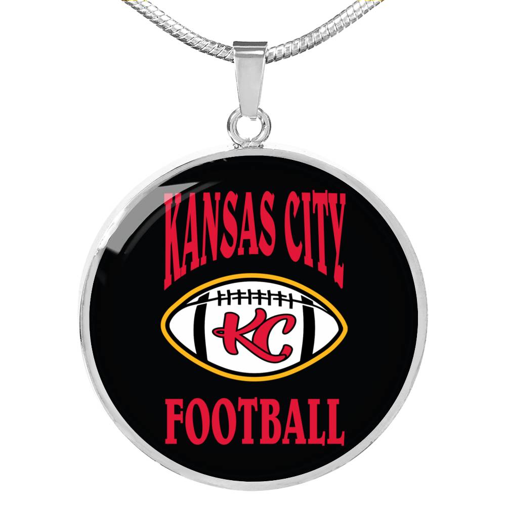 KC Football Black Circle Pendant Necklace Stainless Steel or 18k Gold 18-22"-Express Your Love Gifts