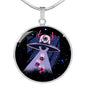 Ready Santa Alien Circle Pendant UFO Alien Fan Necklace Stainless Steel or 18k Gold 18-22"-Express Your Love Gifts