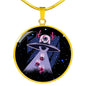 Ready Santa Alien Circle Pendant UFO Alien Fan Necklace Stainless Steel or 18k Gold 18-22"-Express Your Love Gifts