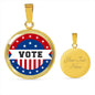 Ready Vote in Election Flag Circle Pendant Necklace Stainless Steel or 18k Gold 1822"-Express Your Love Gifts