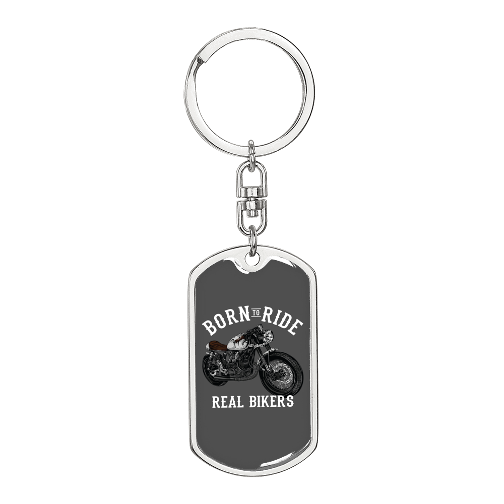 Real Bikers Biker Keychain Stainless Steel or 18k Gold Dog Tag Keyring-Express Your Love Gifts