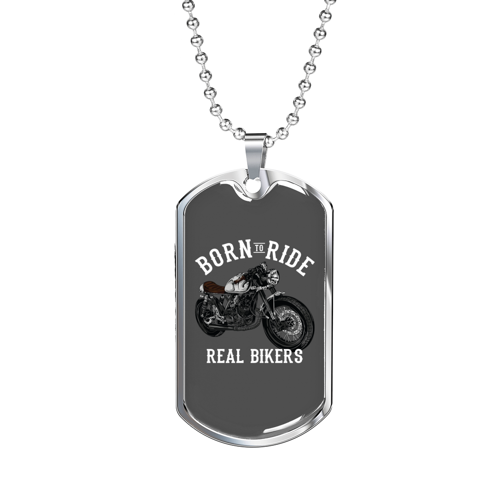 Real Bikers Biker Necklace Stainless Steel or 18k Gold Dog Tag 24"-Express Your Love Gifts