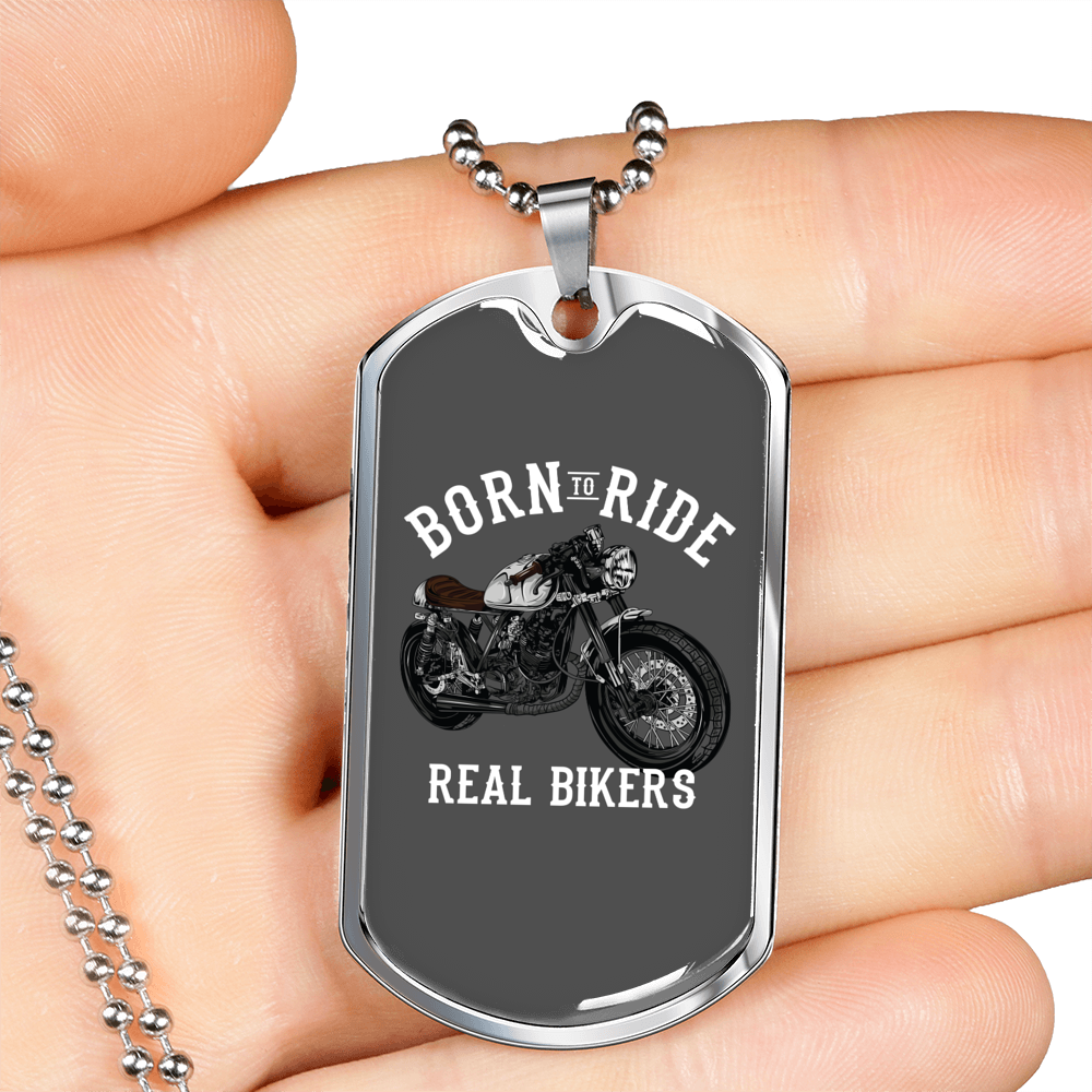 Real Bikers Biker Necklace Stainless Steel or 18k Gold Dog Tag 24"-Express Your Love Gifts