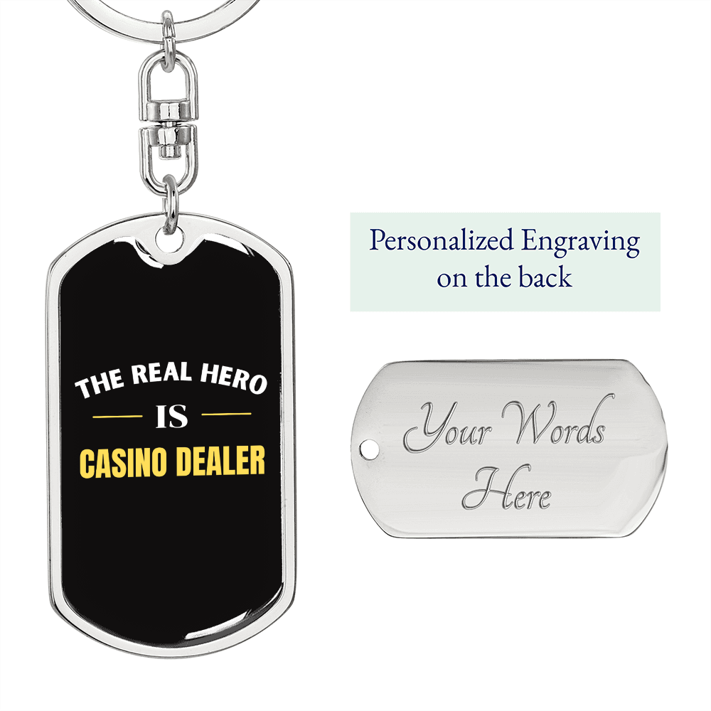 Real Hero Gambler Keychain Stainless Steel or 18k Gold Dog Tag Keyring-Express Your Love Gifts
