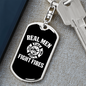 Real Men Fight Fires Firefighter Keychain Stainless Steel or 18k Gold Dog Tag Keyring-Express Your Love Gifts