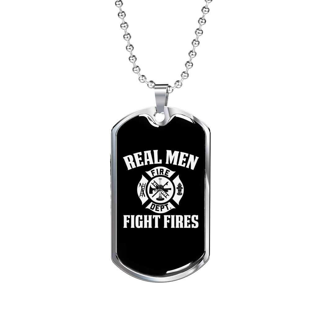 Real Men Fight Fires Necklace Stainless Steel or 18k Gold Dog Tag 24" Chain-Express Your Love Gifts