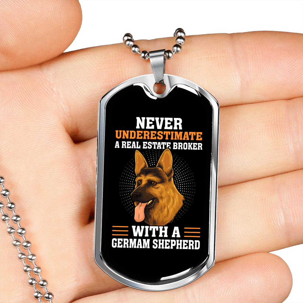 Real State Broker German Shepherd Necklace Stainless Steel or 18k Gold Dog Tag 24" Chain-Express Your Love Gifts