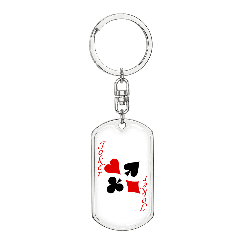 Red Joker Gambler Keychain Stainless Steel or 18k Gold Dog Tag Keyring-Express Your Love Gifts