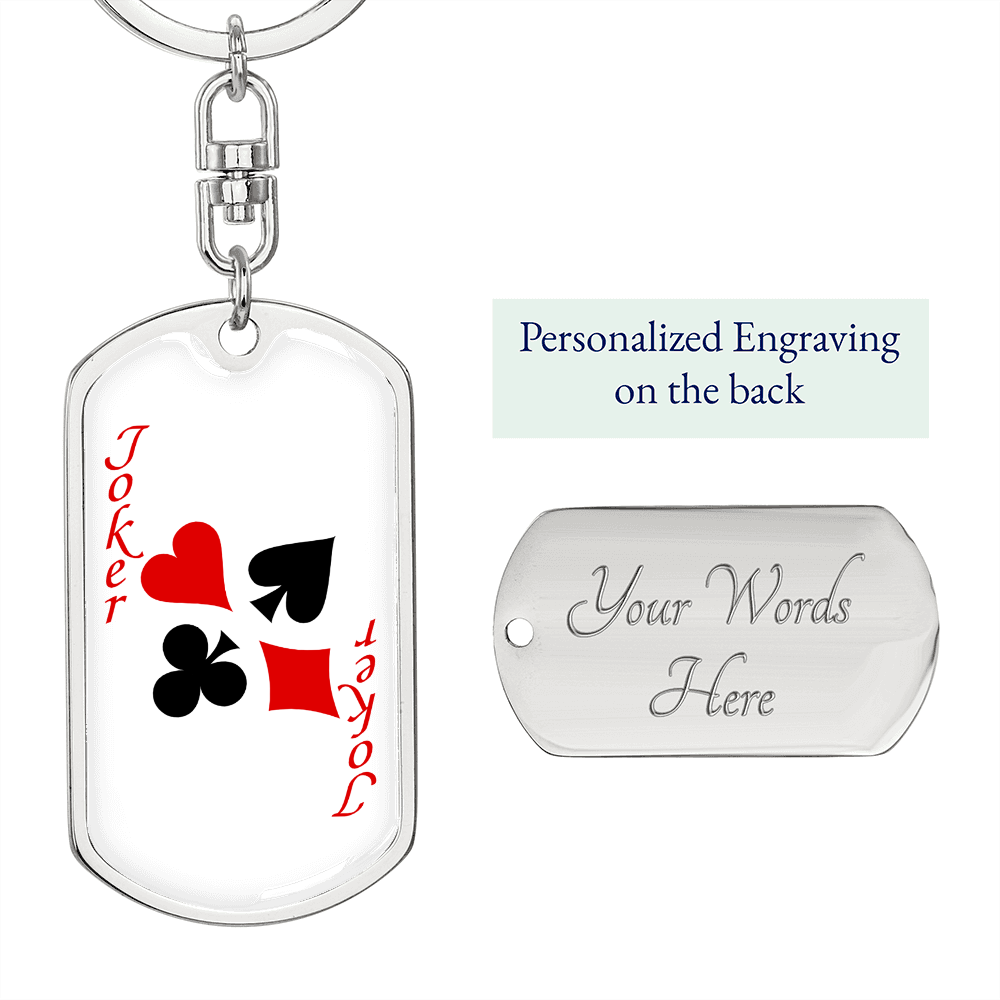 Red Joker Gambler Keychain Stainless Steel or 18k Gold Dog Tag Keyring-Express Your Love Gifts