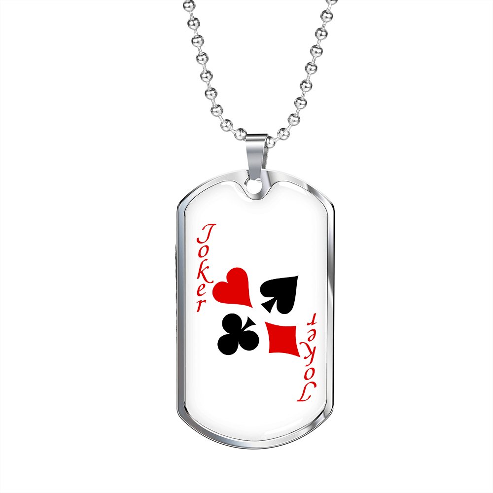 Red Joker Gambler Necklace Stainless Steel or 18k Gold Dog Tag 24" Chain-Express Your Love Gifts