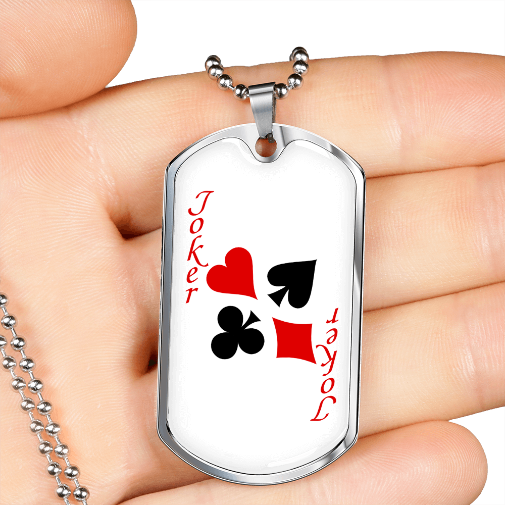 Red Joker Gambler Necklace Stainless Steel or 18k Gold Dog Tag 24" Chain-Express Your Love Gifts