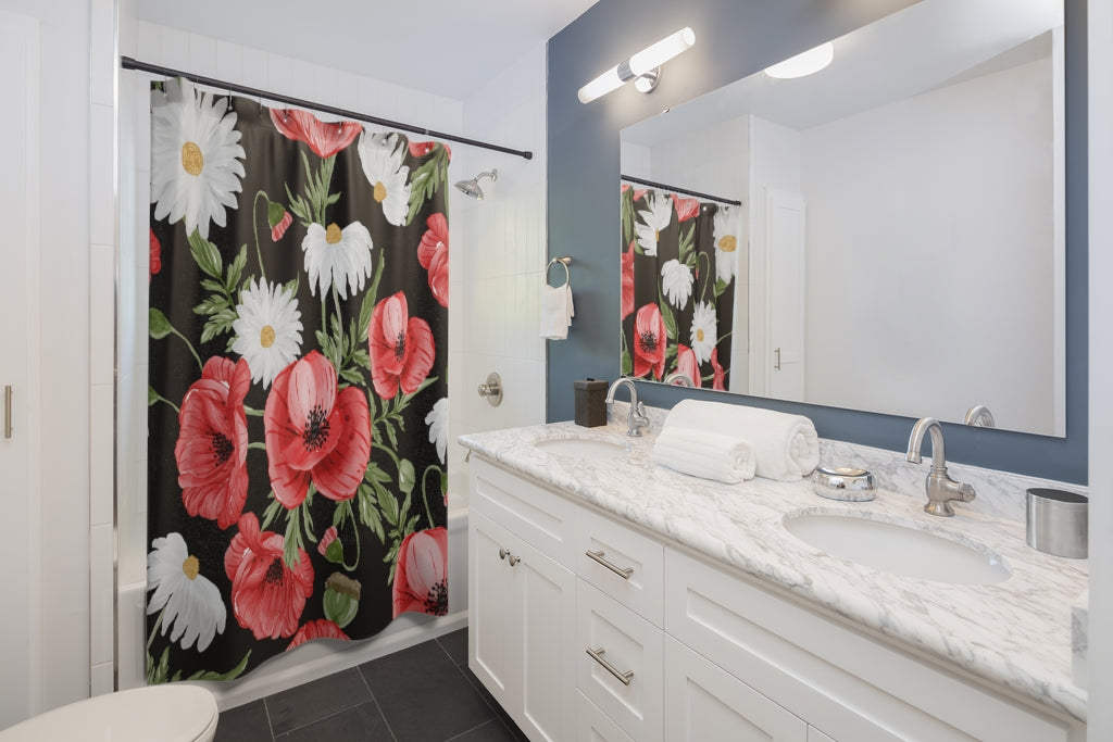 Red Poppy Flowers Stylish Design 71" x 74" Elegant Waterproof Shower Curtain for a Spa-like Bathroom Paradise Exceptional Craftsmanship-Express Your Love Gifts