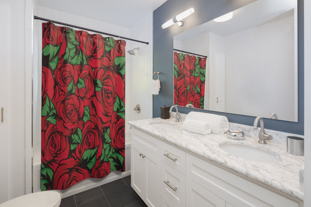 Red Roses Stylish Design 71" x 74" Elegant Waterproof Shower Curtain for a Spa-like Bathroom Paradise Exceptional Craftsmanship-Express Your Love Gifts