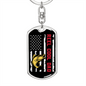 Reel Cool Dad Fish & Flag Fishing Keychain Stainless Steel or 18k Gold Dog Tag Keyring-Express Your Love Gifts