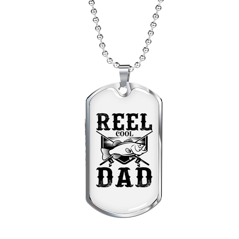 Reel Cool Dad Fish Fishing Necklace Stainless Steel or 18k Gold Dog Tag 24" Chain-Express Your Love Gifts