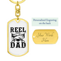 Reel Cool Dad Fish Keychain Stainless Steel or 18k Gold Dog Tag Keyring-Express Your Love Gifts
