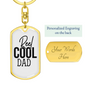Reel Cool Dad Fishing Plain Keychain Stainless Steel or 18k Gold Dog Tag Keyring-Express Your Love Gifts