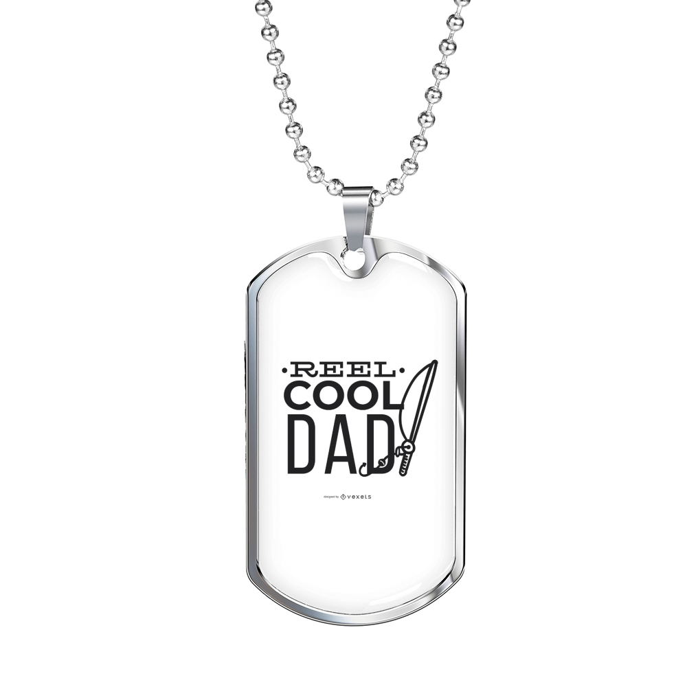 Reel Cool Dad Fishing Rod Necklace Stainless Steel or 18k Gold Dog Tag 24" Chain-Express Your Love Gifts