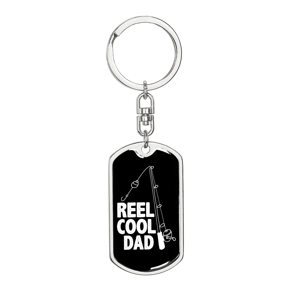 Reel Cool Dad Hook Fishing Keychain Stainless Steel or 18k Gold Dog Tag Keyring-Express Your Love Gifts