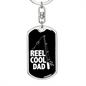Reel Cool Dad Hook Fishing Keychain Stainless Steel or 18k Gold Dog Tag Keyring-Express Your Love Gifts