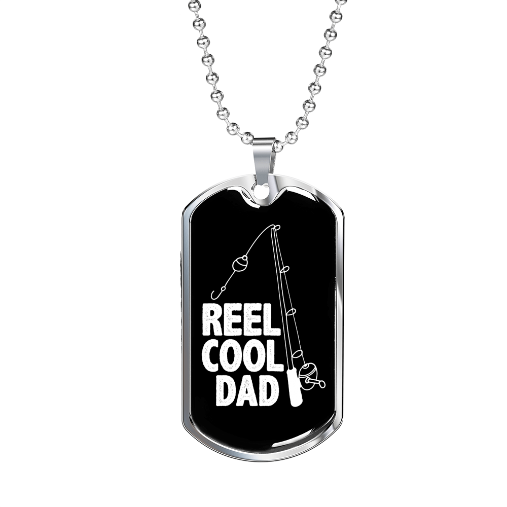 Reel Cool Dad Hook Fishing Necklace Stainless Steel or 18k Gold Dog Tag 24" Chain-Express Your Love Gifts