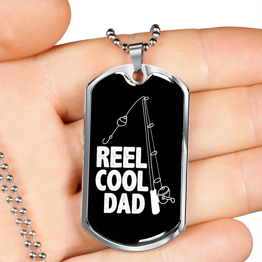 Reel Cool Dad Hook Fishing Necklace Stainless Steel or 18k Gold Dog Tag 24" Chain-Express Your Love Gifts