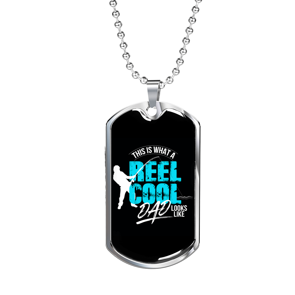 Reel Cool Dad Looks Like Dog Tag Stainless Steel or 18k Gold 24" Chain-Express Your Love Gifts