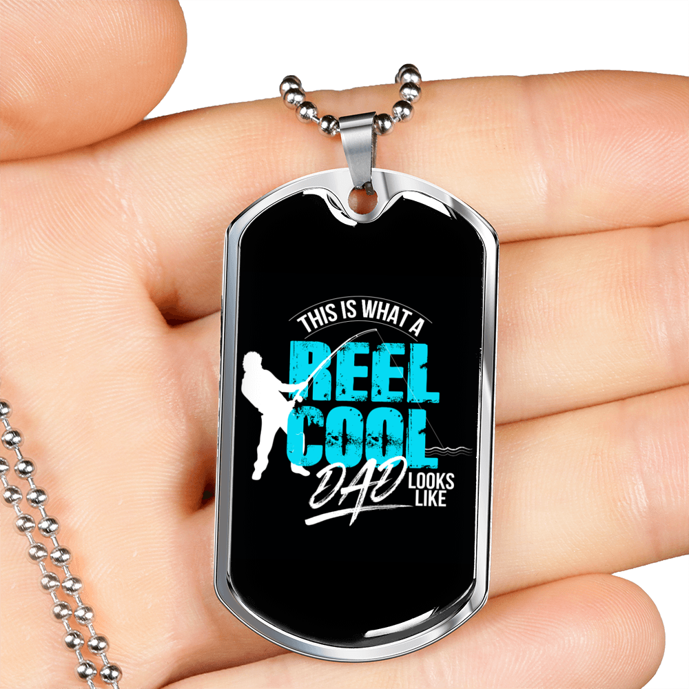Reel Cool Dad Looks Like Dog Tag Stainless Steel or 18k Gold 24" Chain-Express Your Love Gifts