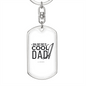 Reel Cool Dad With Rod Fishing Keychain Stainless Steel or 18k Gold Dog Tag Keyring-Express Your Love Gifts