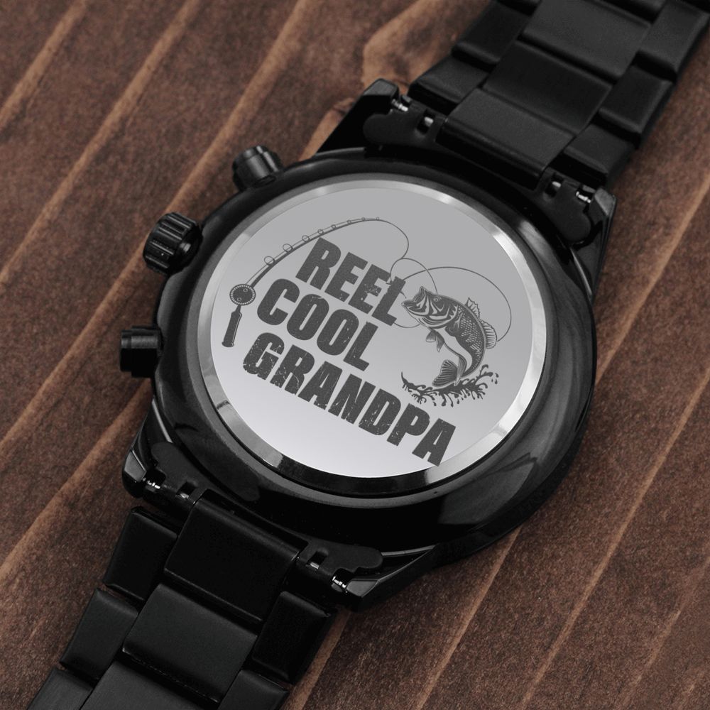 Reel Cool Grandpa Engraved Multifunction Fishing Men's Watch Stainless Steel Chronograph W Copper Dial-Express Your Love Gifts