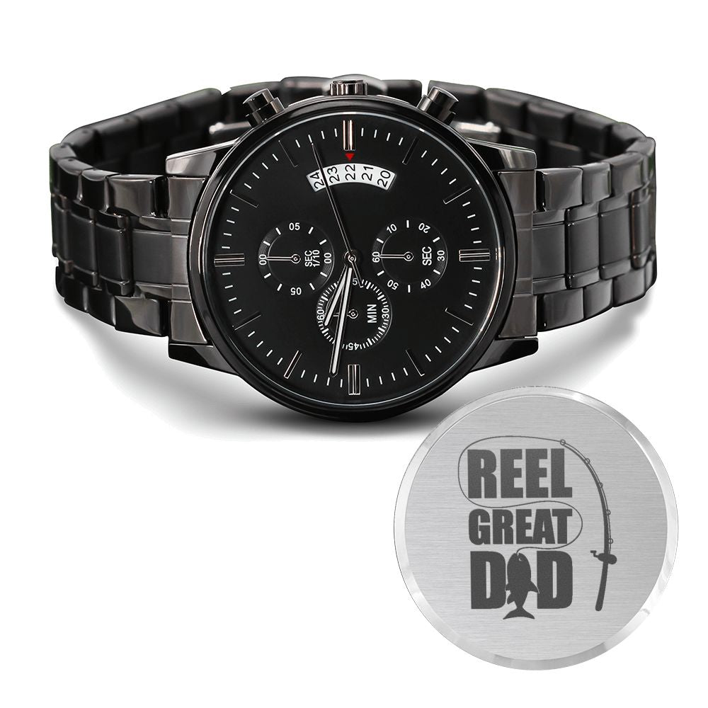 Reel Great Dad Engraved Multifunction Fishing Men's Watch Stainless Steel Chronograph W Copper Dial-Express Your Love Gifts