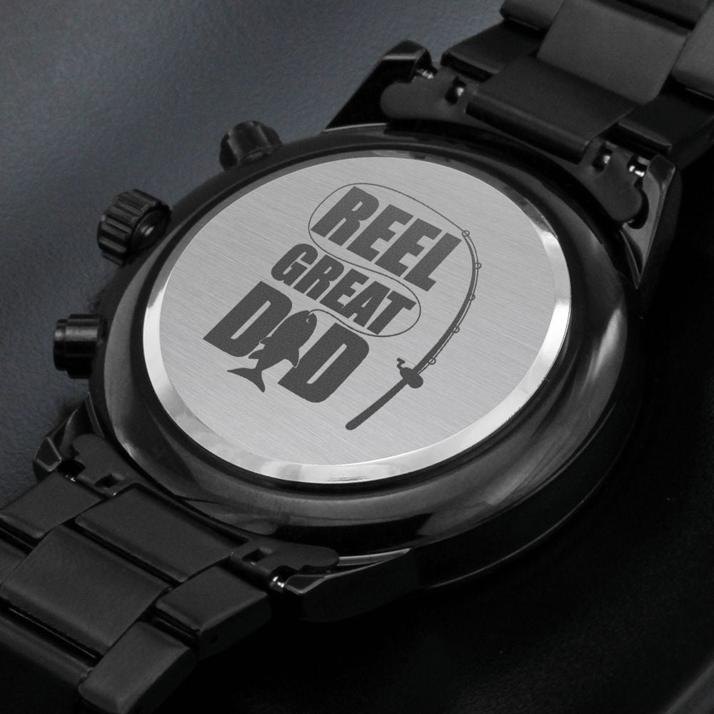 Reel Great Dad Engraved Multifunction Fishing Men's Watch Stainless Steel Chronograph W Copper Dial-Express Your Love Gifts