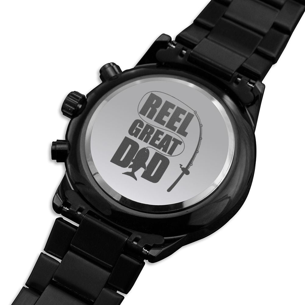 Reel Great Dad Engraved Multifunction Fishing Men's Watch Stainless Steel Chronograph W Copper Dial-Express Your Love Gifts