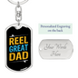 Reel Great Dad Fishing Keychain Stainless Steel or 18k Gold Dog Tag Keyring-Express Your Love Gifts
