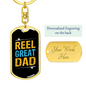 Reel Great Dad Fishing Keychain Stainless Steel or 18k Gold Dog Tag Keyring-Express Your Love Gifts