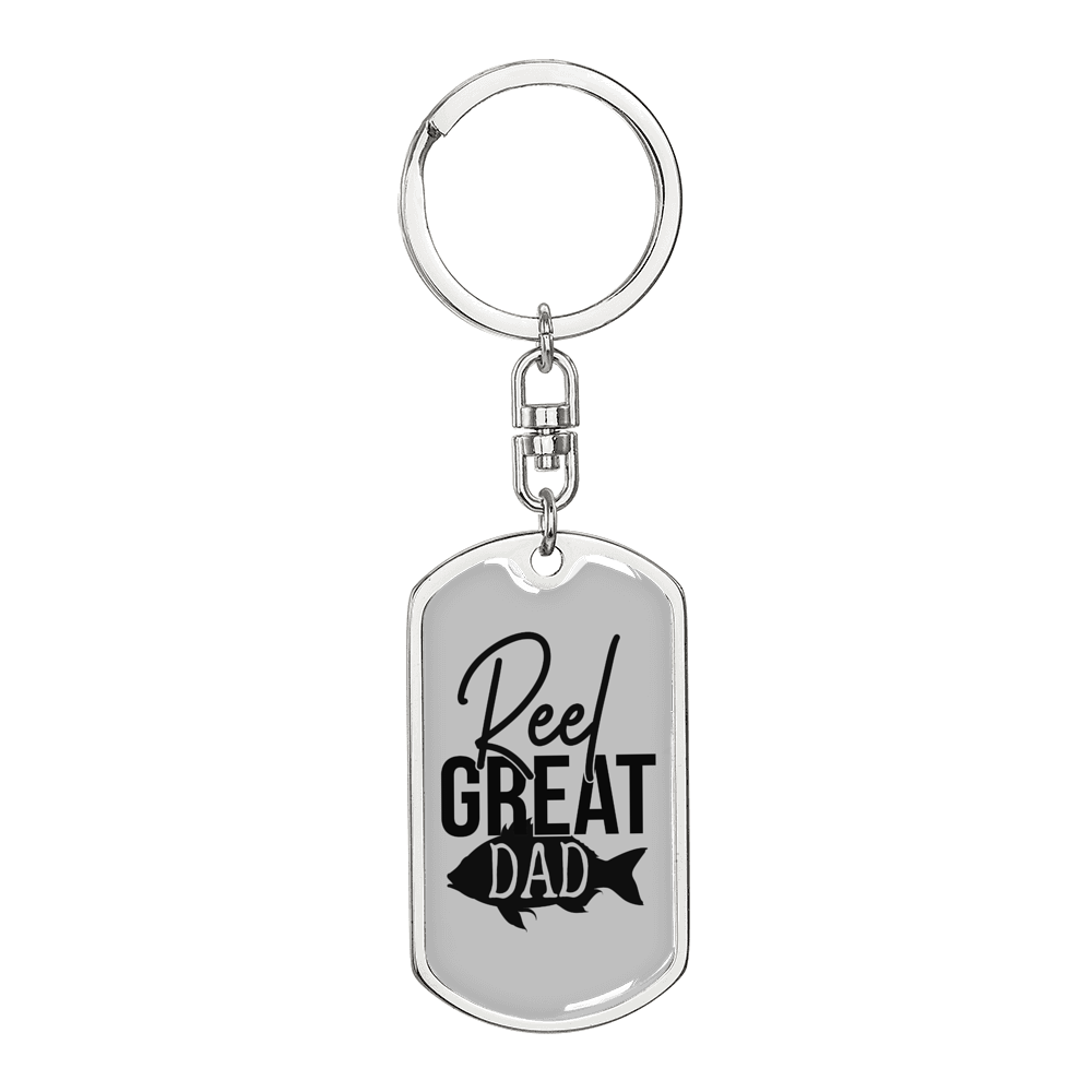 Reel Great Dad Fishing Plain Keychain Stainless Steel or 18k Gold Dog Tag Keyring-Express Your Love Gifts
