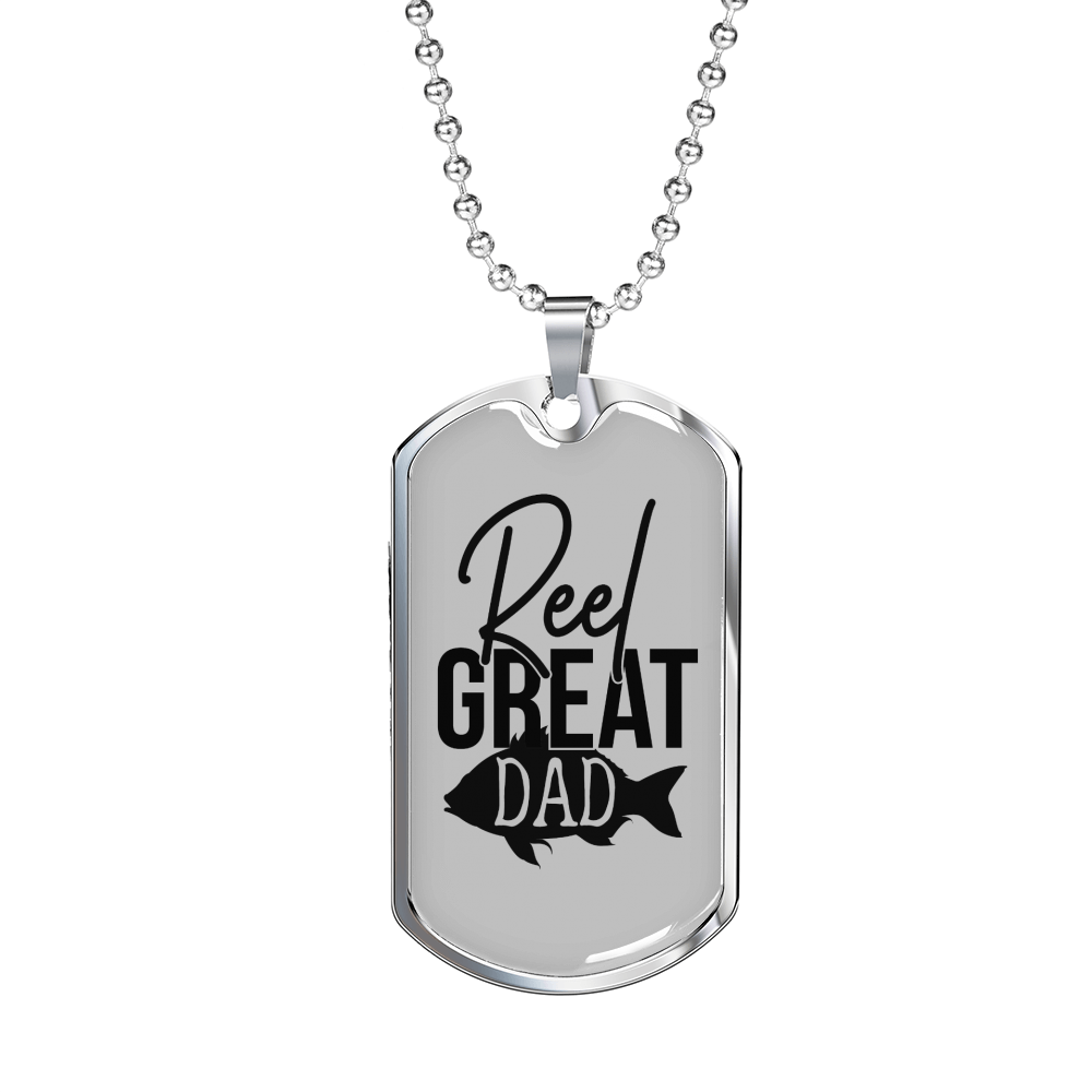 Reel Great Dad Necklace Stainless Steel or 18k Gold Dog Tag 24" Chain-Express Your Love Gifts