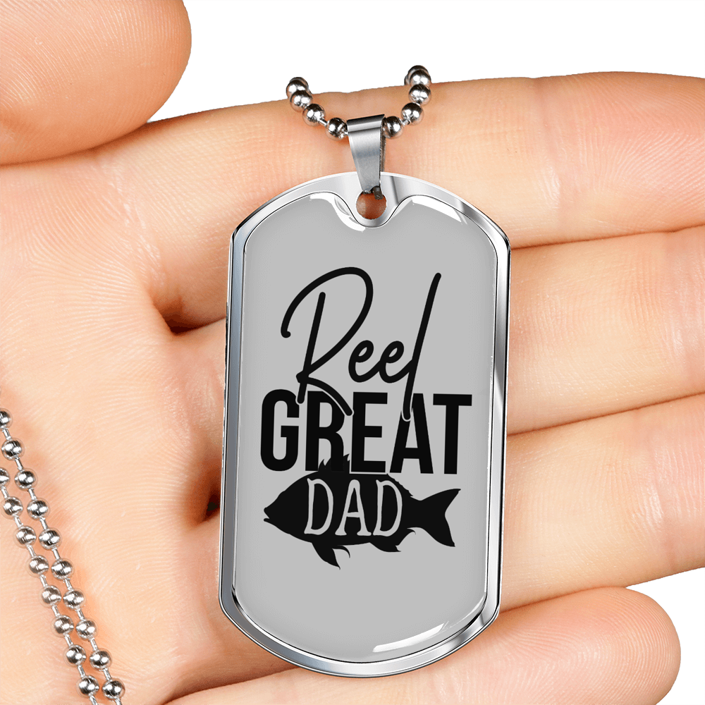 Reel Great Dad Necklace Stainless Steel or 18k Gold Dog Tag 24" Chain-Express Your Love Gifts