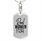 Reel Women Fish Fishing Keychain Stainless Steel or 18k Gold Dog Tag Keyring-Express Your Love Gifts