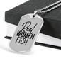 Reel Women Fish Fishing Necklace Stainless Steel or 18k Gold Dog Tag 24" Chain-Express Your Love Gifts