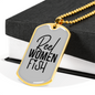 Reel Women Fish Fishing Necklace Stainless Steel or 18k Gold Dog Tag 24" Chain-Express Your Love Gifts
