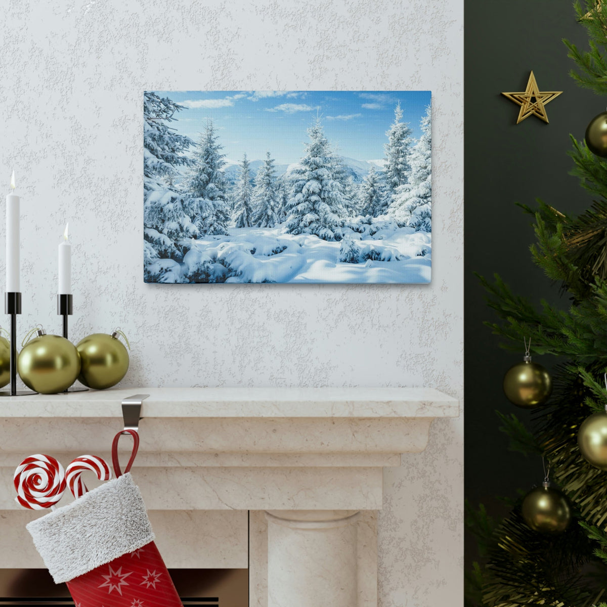 Refined Winter Snow Scene Beautiful Magnificent and Glorious Winter Beauty Nature Scene White Snow and Trees Wall Art Ready to Hang Unframed-Express Your Love Gifts